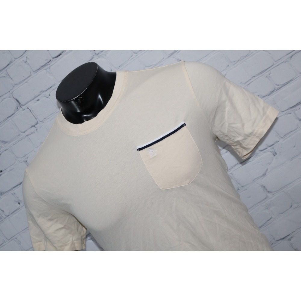 Original Penguin Front Pocket Tee Shirt Mens Medium Tan Beige Cotton Crewneck